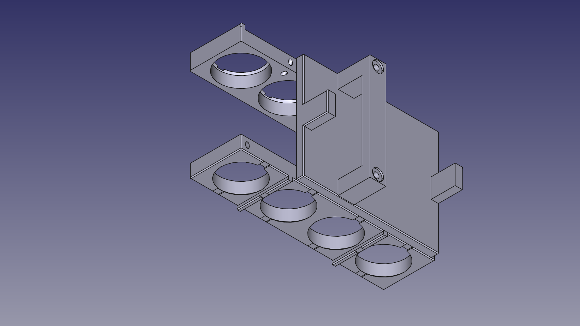 A screenshot taken by FreeCAD showing a representation of the enhanced cell holder.